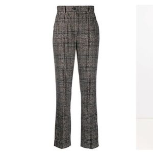 DOLCE & GABBANA Black Brown tweed check tailored trousers